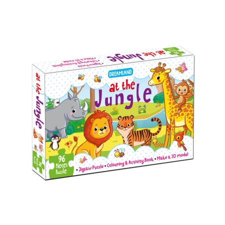 At the Jungle Jigsaw Puzzle for Kids – 96 Pcs | With Colouring & Activity Book and 3D Model