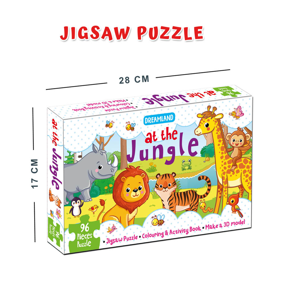 At the Jungle Jigsaw Puzzle for Kids – 96 Pcs | With Colouring & Activity Book and 3D Model - Image 2
