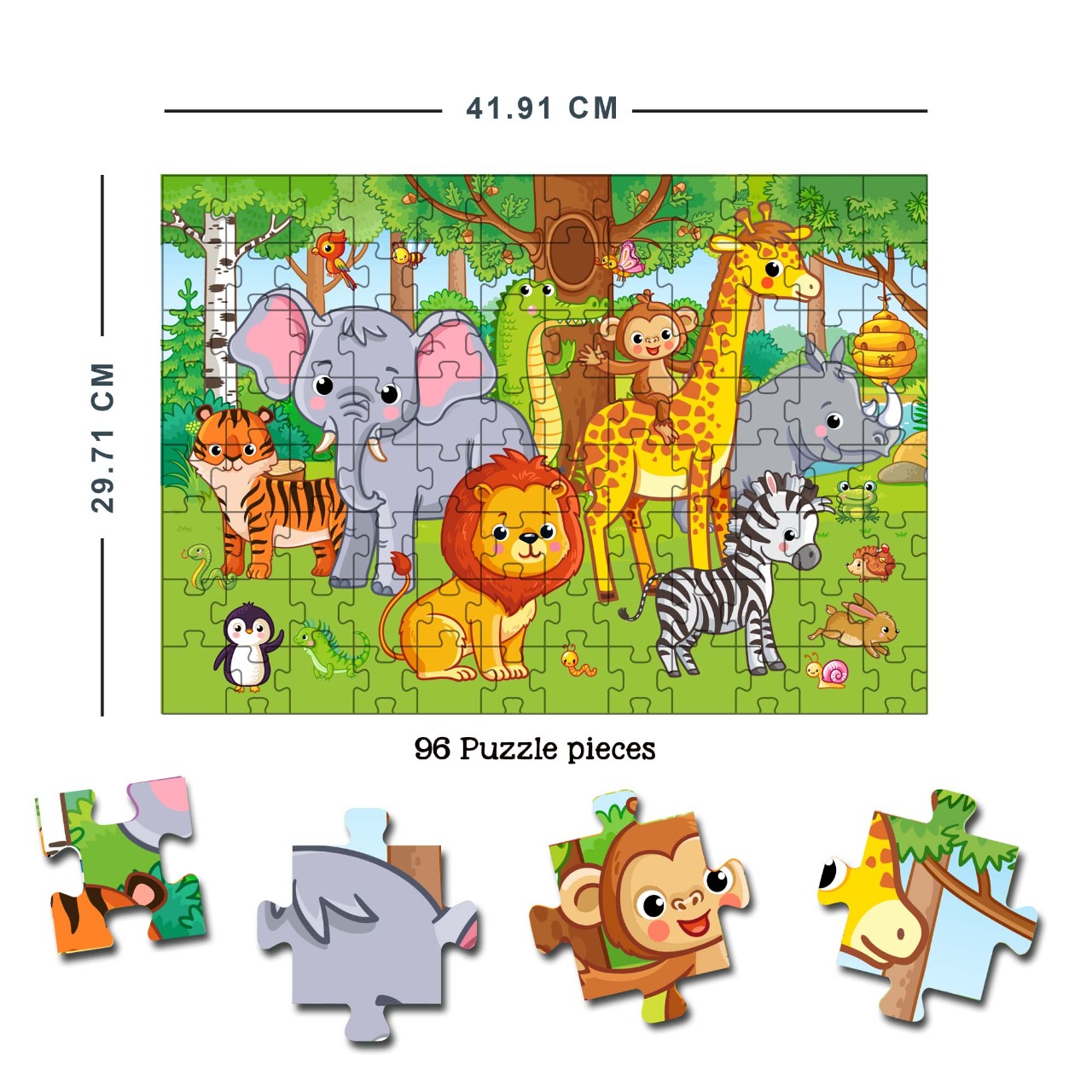 At the Jungle Jigsaw Puzzle for Kids – 96 Pcs | With Colouring & Activity Book and 3D Model - Image 3