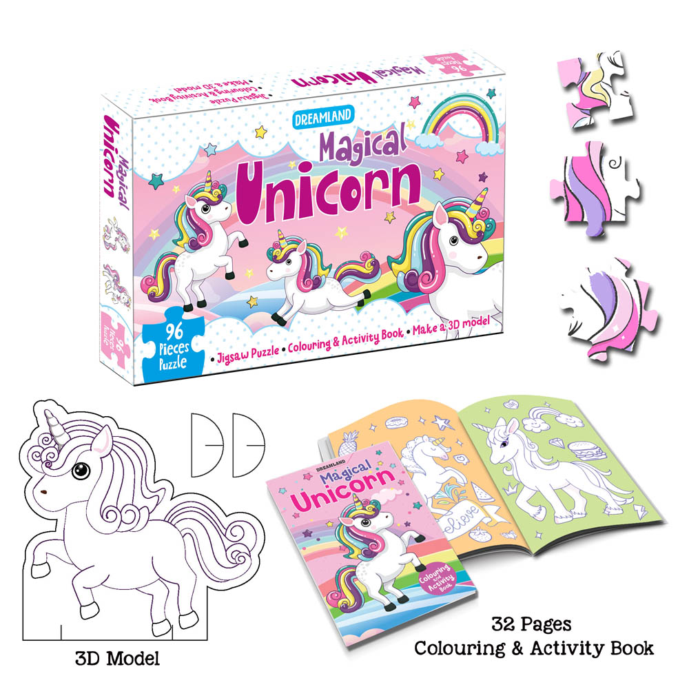 Magical Unicorn Jigsaw Puzzle for Kids – 96 Pcs | With Colouring & Activity Book and 3D Model - Image 4